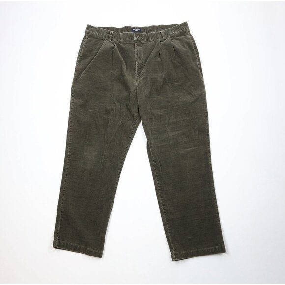 Vtg 90s Streetwear Mens 40x29 Faded Pleated Wide Leg Corduroy Chino Pants Green